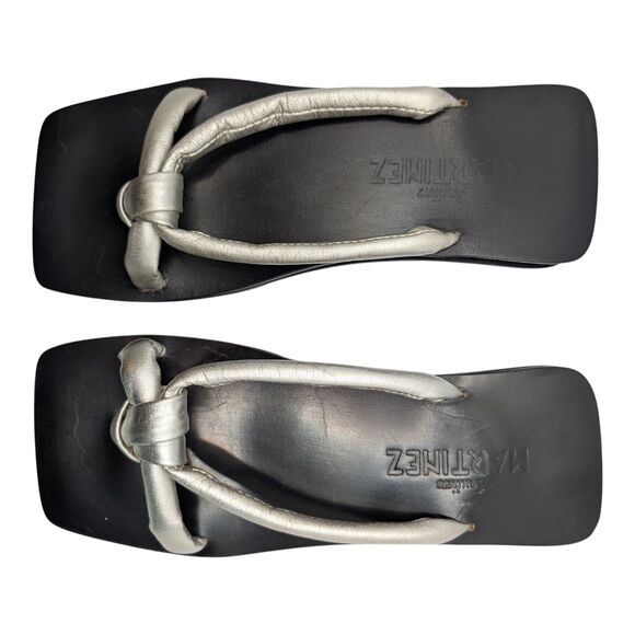 Martinez Roque Silver Sandals Flats Metallic Knot Detail Slip-On US 8.5 - Picture 11 of 16